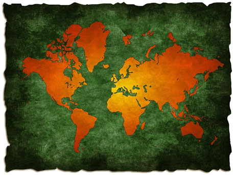 green and orange world map
